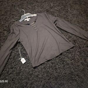 eye candy Black Long-Sleeve Ribbed Top with Ladder Neck